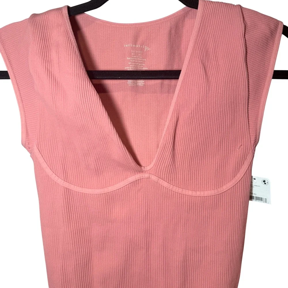 Free People NWT Meg Ribbed Bodysuit Pink Brandied Apricot Size‎ S/M